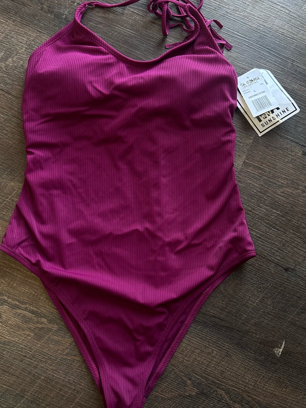 Woman  Magenta Ribbed One-Piece Swimsuit